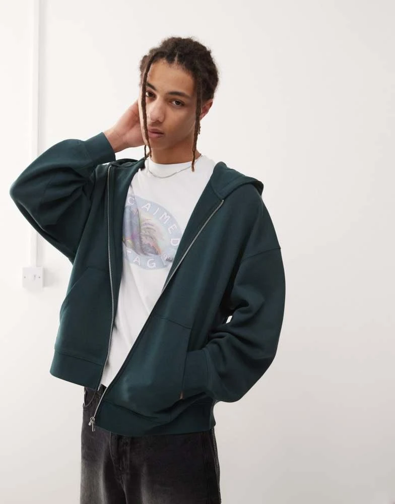 商品COLLUSION|COLLUSION Boxy zip through hoodie in dark green,价格¥258,第1张图片