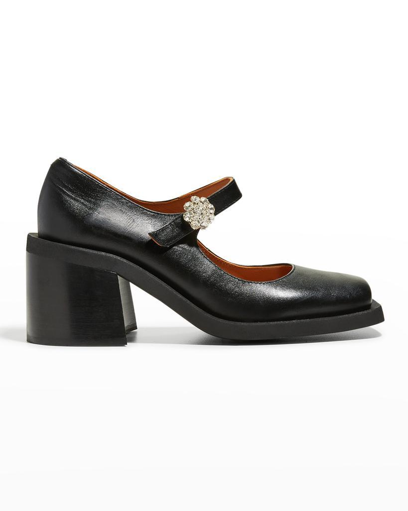 商品Ganni|Calfskin Mary Jane Square-Toe Pumps,价格¥3145,第1张图片