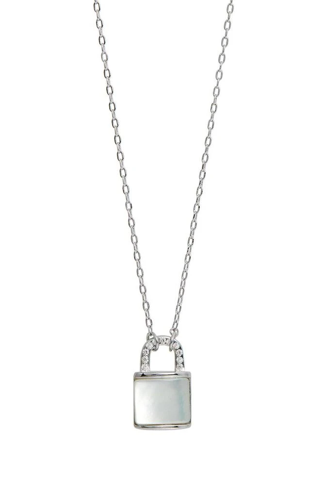 商品Savvy Cie Jewels|Sterling Silver CZ Mother of Pearl Padlock Pendant Necklace,价格¥227,第1张图片