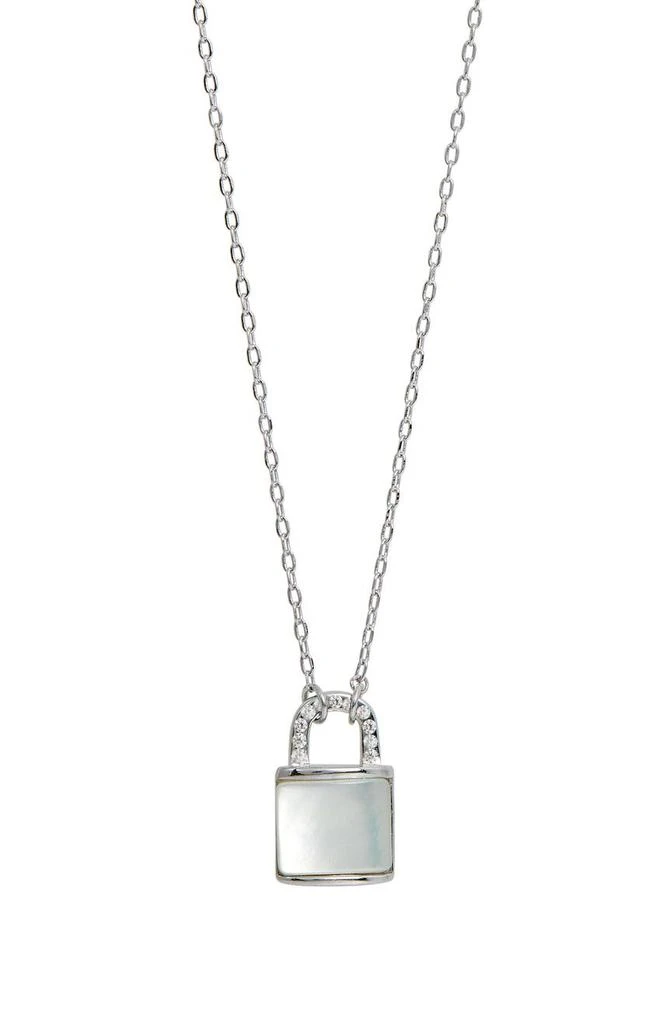 商品Savvy Cie Jewels|Sterling Silver CZ Mother of Pearl Padlock Pendant Necklace,价格¥225,第1张图片