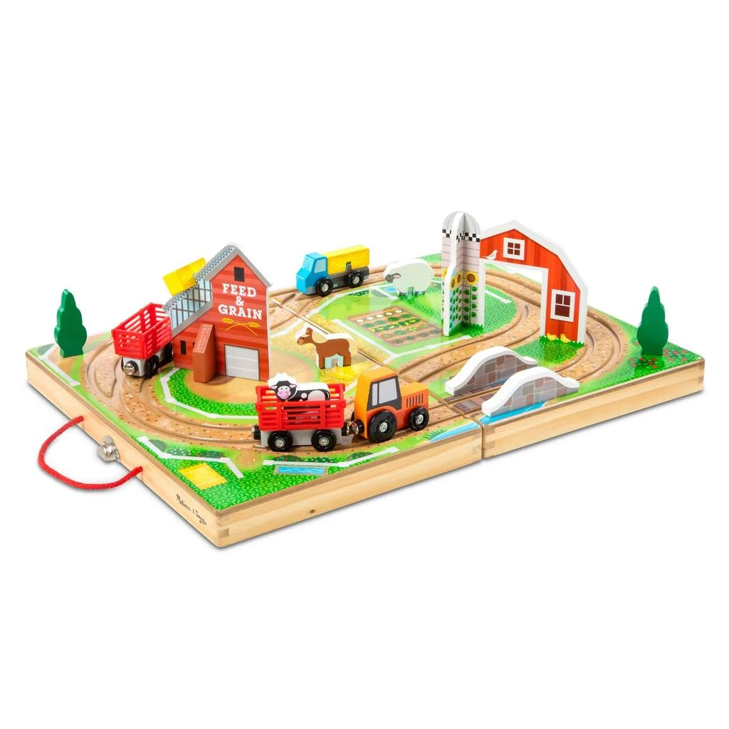 商品Melissa & Doug|Melissa & Doug 17-Piece Wooden Take-Along Tabletop Farm, 4 Farm Vehicles, Play Pieces, Barn, Grain House,价格¥266,第1张图片