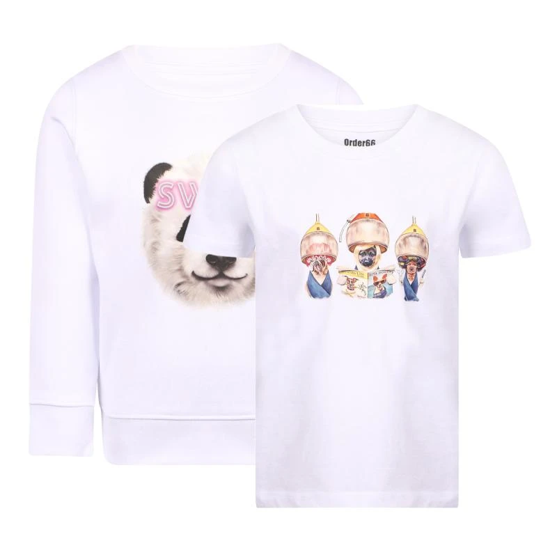 商品Order66|Sweet panda print sweatshirt and dog at the barber t shirt set in white,价格¥1185,第1张图片