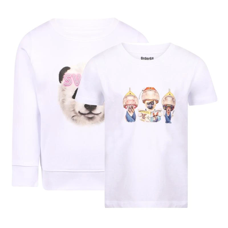 商品Order66|Sweet panda print sweatshirt and dog at the barber t shirt set in white,价格¥1192,第1张图片