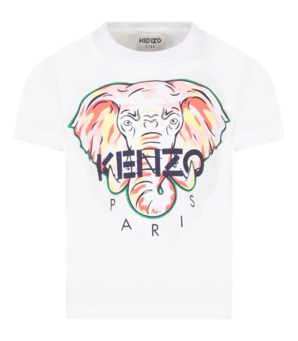 Kenzo Kids T-shirt Bianca Con Elefante E Logo商品第1张图片规格展示