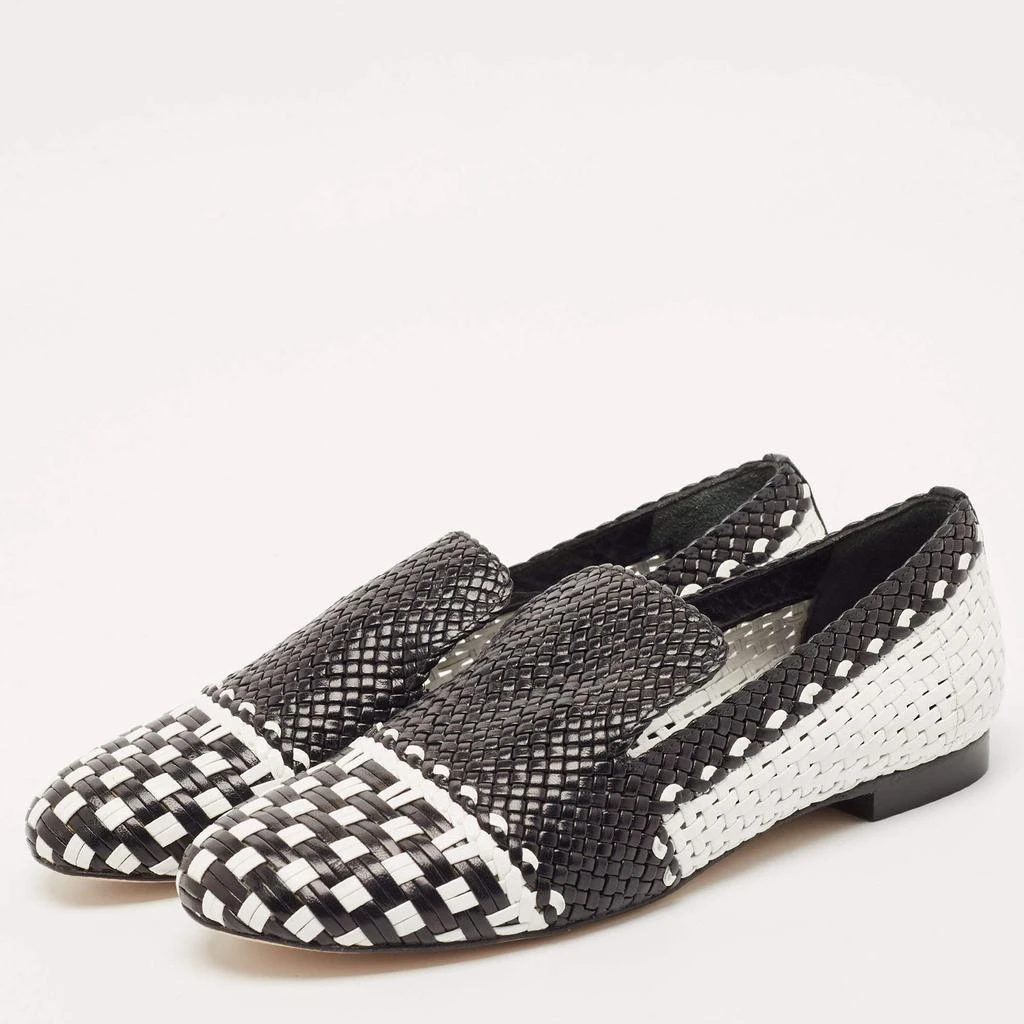 商品[二手商品] Stuart Weitzman|Stuart Weitzman Black/White Woven Leather Riviera Smoking Slippers Size 34.5,价格¥2065,第2张图片详细描述