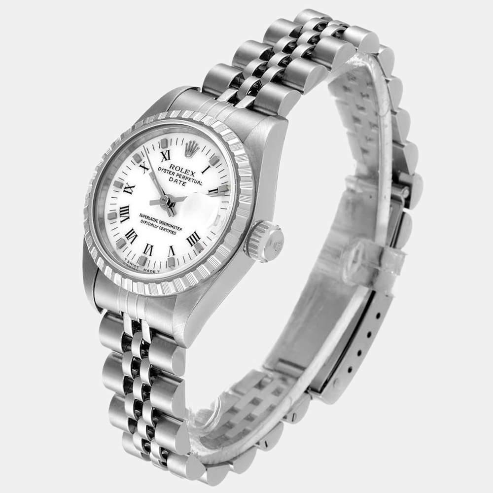 Rolex White Stainless Steel Oyster Perpetual Date 69240 Women's Wristwatch 26 mm商品第5张图片规格展示