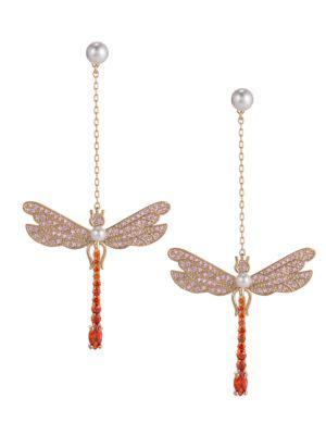 商品Eye Candy LA|Luxe Faux Pearl & Crystal Dragonfly Drop Earrings,价格¥209,第1张图片