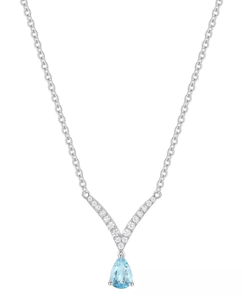 商品Macy's|Santa Maria Aquamarine (3/8 ct. t.w.) & Diamond (1/6 ct. t.w.) V 17" Pendant Necklace in 14k White Gold,价格¥11185,第1张图片