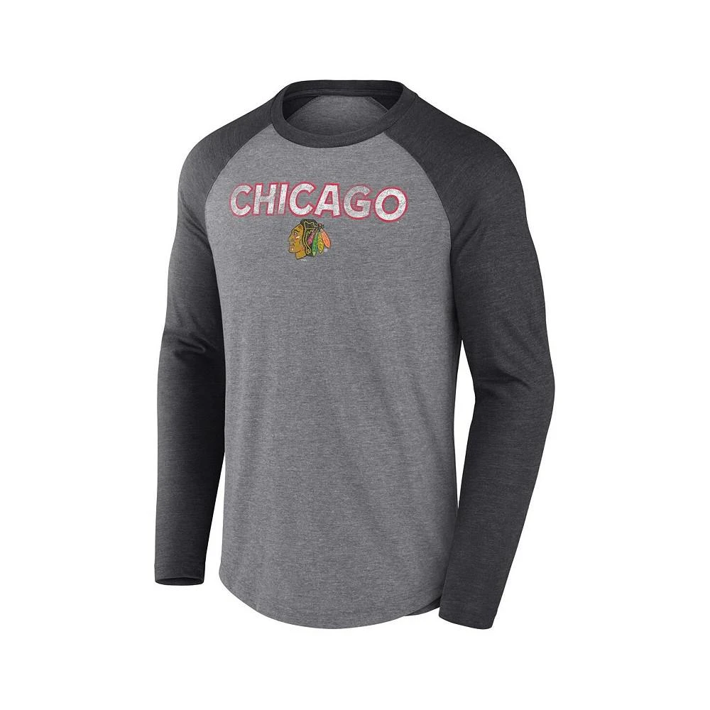 商品Fanatics|Men's Branded Heather Gray, Black Chicago Blackhawks Special Edition 2.0 Long Sleeve Raglan T-shirt,价格¥341,第3张图片详细描述