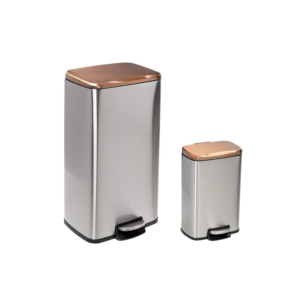 商品Honey Can Do|Stainless Steel Step Trash Cans with Lid, Set of 2,价格¥1553,第1张图片