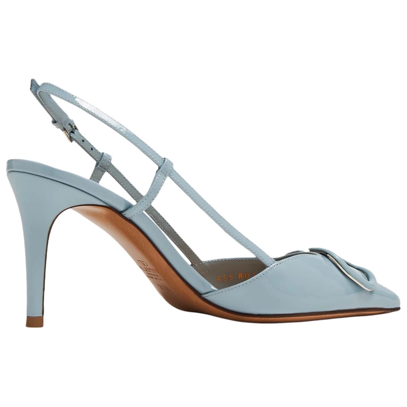 商品[国内直发] Valentino|华伦天奴 Vlogo Signature 漆皮 尖头搭扣 细跟 高跟鞋 8cm 女款 淡蓝色,价格¥11965,第5张图片详细描述