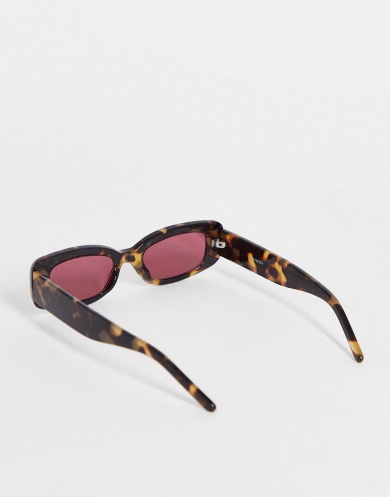 ASOS DESIGN rectangle sunglasses with purple lens in brown tortoiseshell - BROWN商品第3张图片规格展示