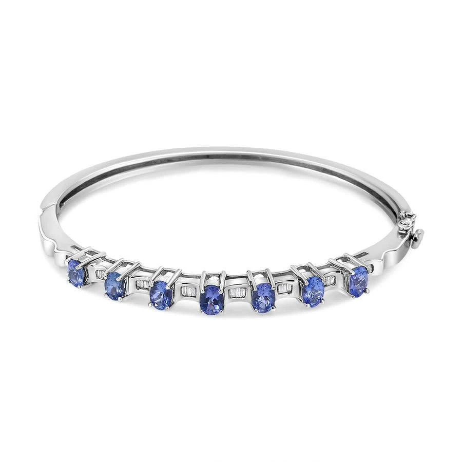 商品Haus Of Brilliance|14K White Gold 5 MM Oval Blue Tanzanite and 1/4 Cttw Diamond Bangle (H-I Color,价格¥35305,第1张图片