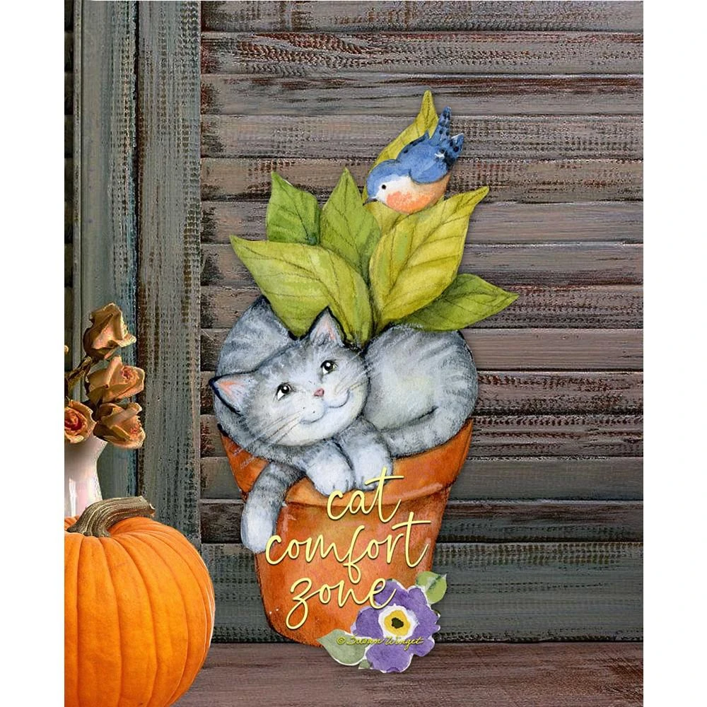 商品Designocracy|Holiday Wooden Door Decor Wall Decor Hanging Decoration Cat in a Pot S. Winget,价格¥1095,第2张图片详细描述