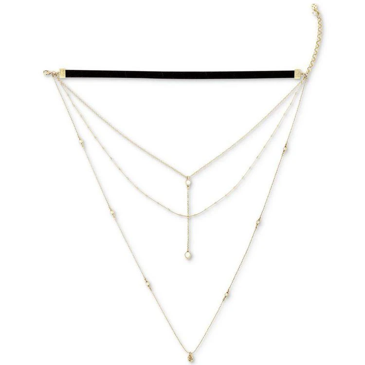 商品Lucky Brand|Gold-Tone Crystal Multi-Chain & Black Velvet Choker Necklace,价格¥277,第2张图片详细描述