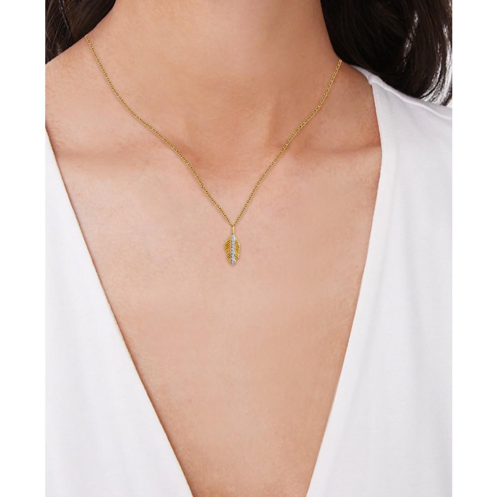 商品Macy's|Diamond 1/10 ct. t.w. Leaf Pendant Necklace in 14K Yellow Gold over Sterling Silver,价格¥1791,第5张图片详细描述