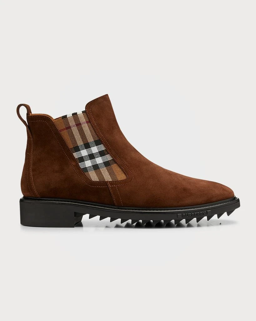 商品Burberry|Men's Vintage Check Panel Suede Chelsea Boots,价格¥3199,第1张图片