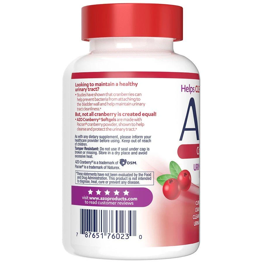 商品AZO|Cranberry Urinary Tract Health, Dietary Supplement Softgels Cranberry,价格¥130,第2张图片详细描述