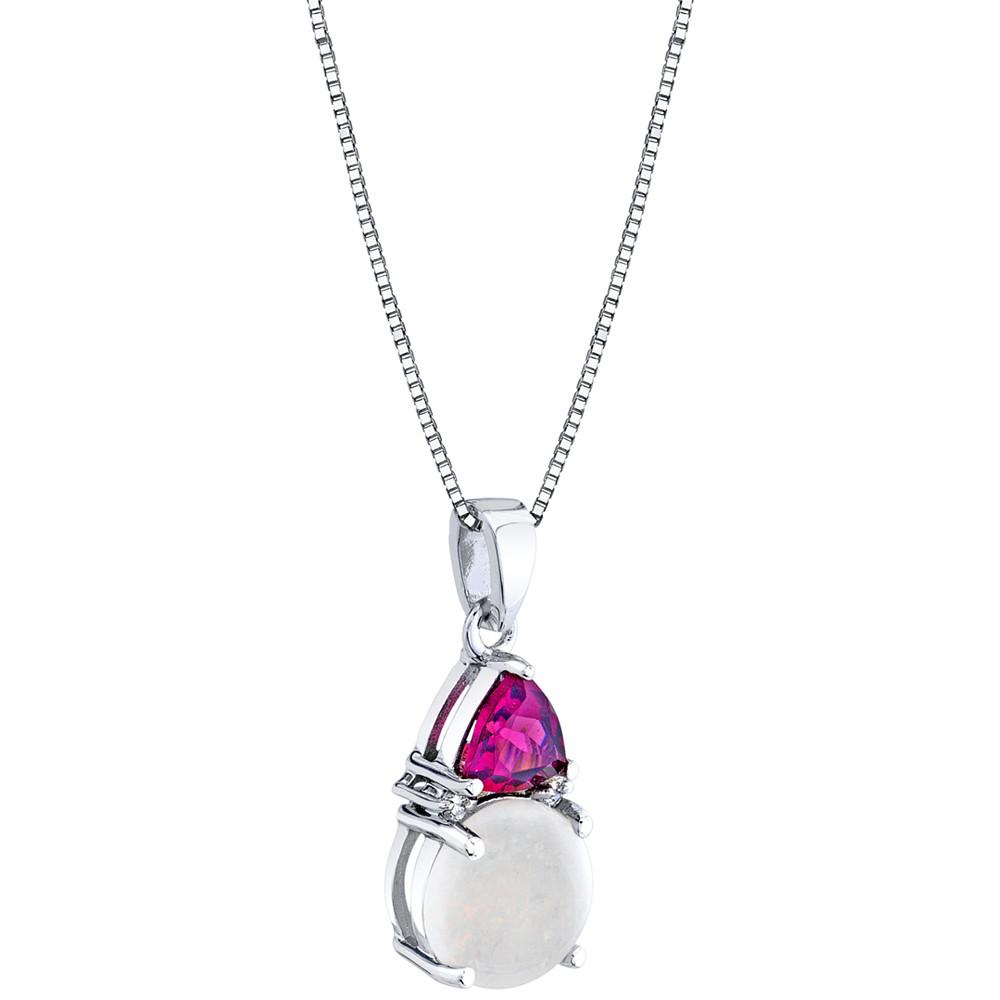 Multi-Gemstone (1-3/4 ct. t.w.) & Diamond Accent 18" Pendant Necklace in 14k White Gold商品第2张图片规格展示