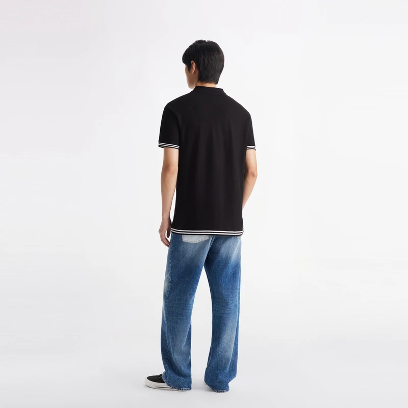 商品[国内直发] Tommy Hilfiger|高尔夫穿搭美式复古纯棉条纹袖口镶边小绣标舒适Polo衫 男款 黑色,价格¥389,第5张图片详细描述