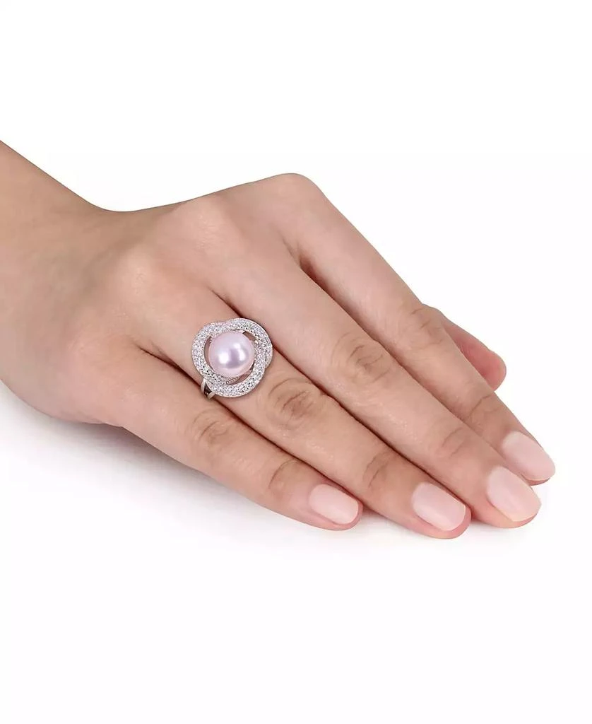 商品Macy's|Pink Cultured Freshwater Pearl (10-1/2mm) & Cubic Zirconia Love Knot Statement Ring in Sterling Silver,价格¥524,第2张图片详细描述