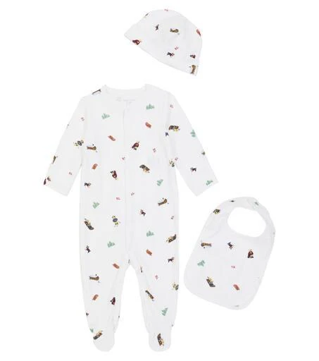 商品Ralph Lauren|Polo Bear刺绣婴儿棉质连身衣、帽子和围兜套装,价格¥603,第1张图片