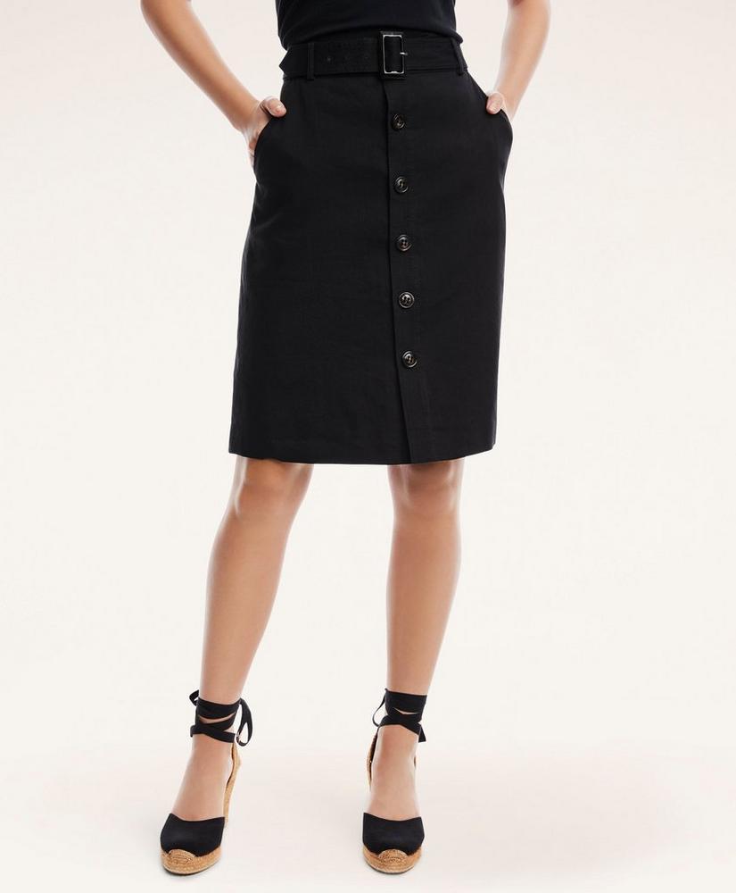 Stretch Linen Blend Belted A-Line Skirt商品第1张图片规格展示