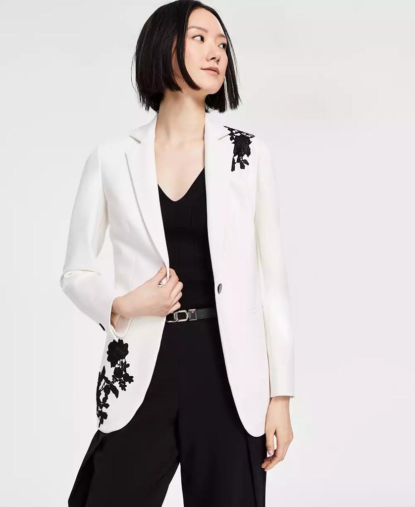 Women's Embroidered Notched-Collar Compression Blazer