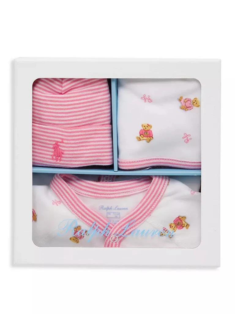 商品Ralph Lauren|Baby Girl's Polo Bear Print Footie, Beanie & Bib Set,价格¥559,第2张图片详细描述
