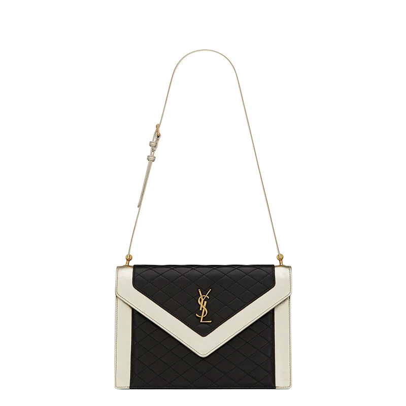  SAINT LAURENT PARIS/圣罗兰 YSL  GABY系列 女士黑色拼色羊皮革金银丝皮革手提单肩腋下包 商品