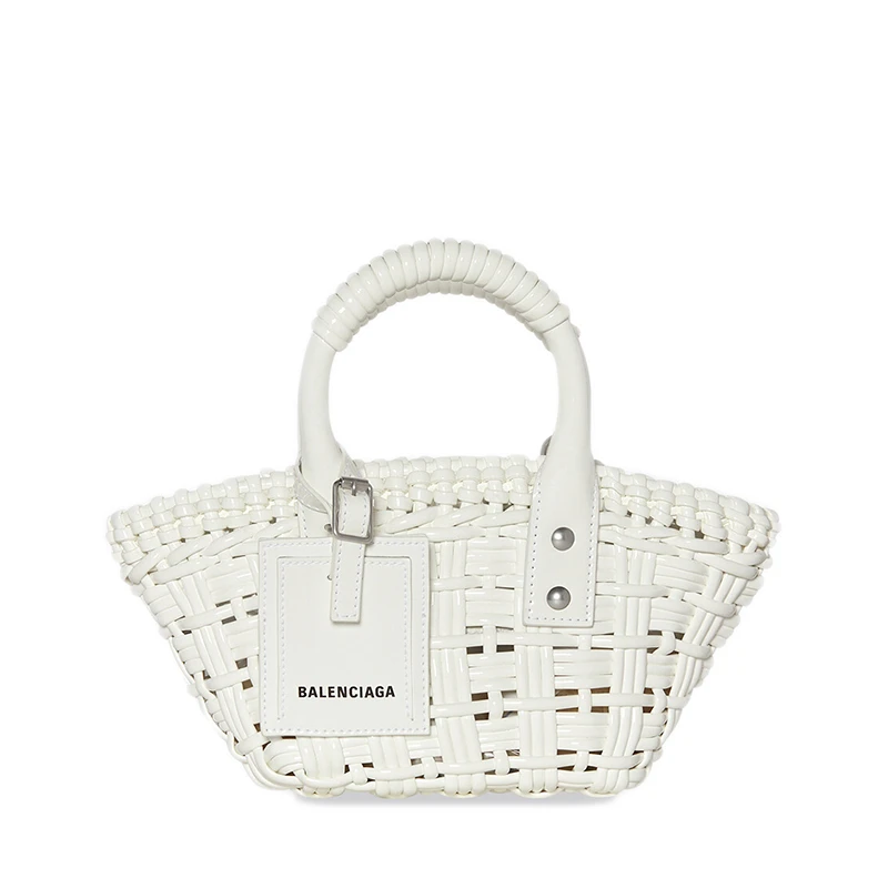 商品Balenciaga|Balenciaga/巴黎世家 BISTRO系列 女士XXS号白色漆皮人造皮革单肩斜挎手提篮6780282IE3Y9000,价格¥8157,第1张图片