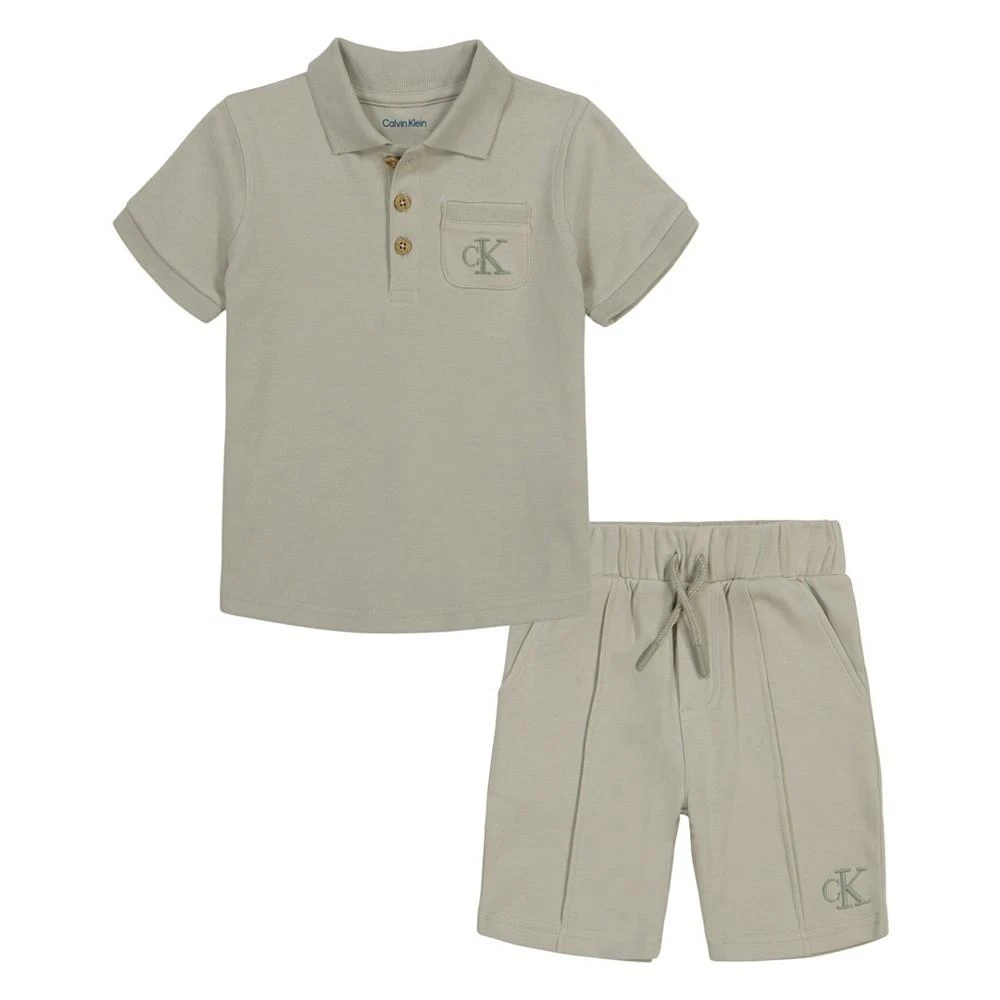 商品Calvin Klein|Baby Boys Short Sleeve Polo Shirt and Sporty Knit Shorts, 2 Piece Set,价格¥226,第1张图片