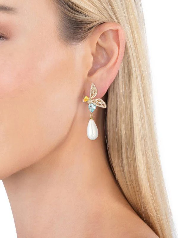 商品Eye Candy LA|Luxe Collection Nefertetti Bee 18K Goldplated, Shell Pearl & Cubic Zirconia Drop Earring,价格¥310,第2张图片详细描述