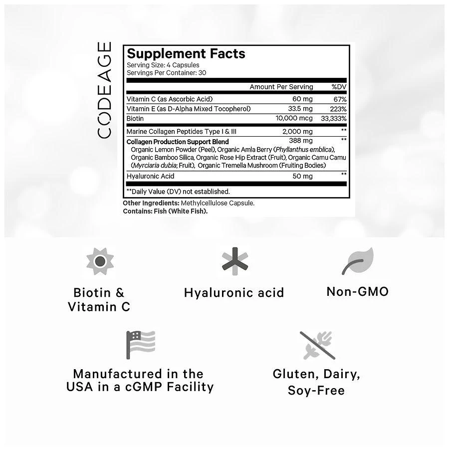 商品Codeage|Biotin Marine Collagen Capsules,价格¥245,第3张图片详细描述