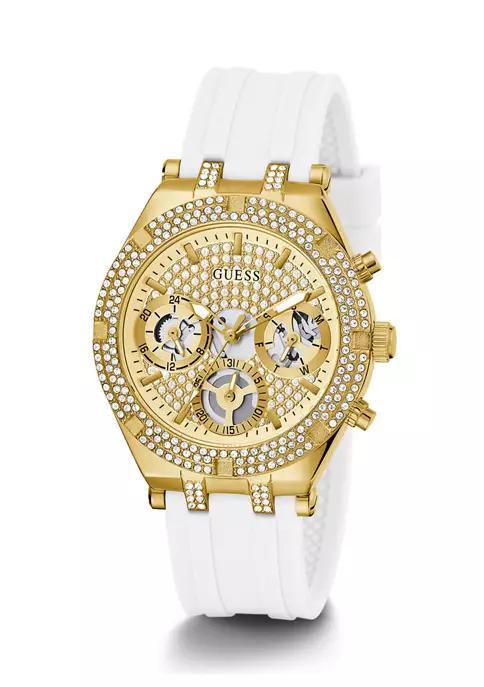 商品GUESS|Gold Tone White Silicone Watch,价格¥1300,第7张图片详细描述