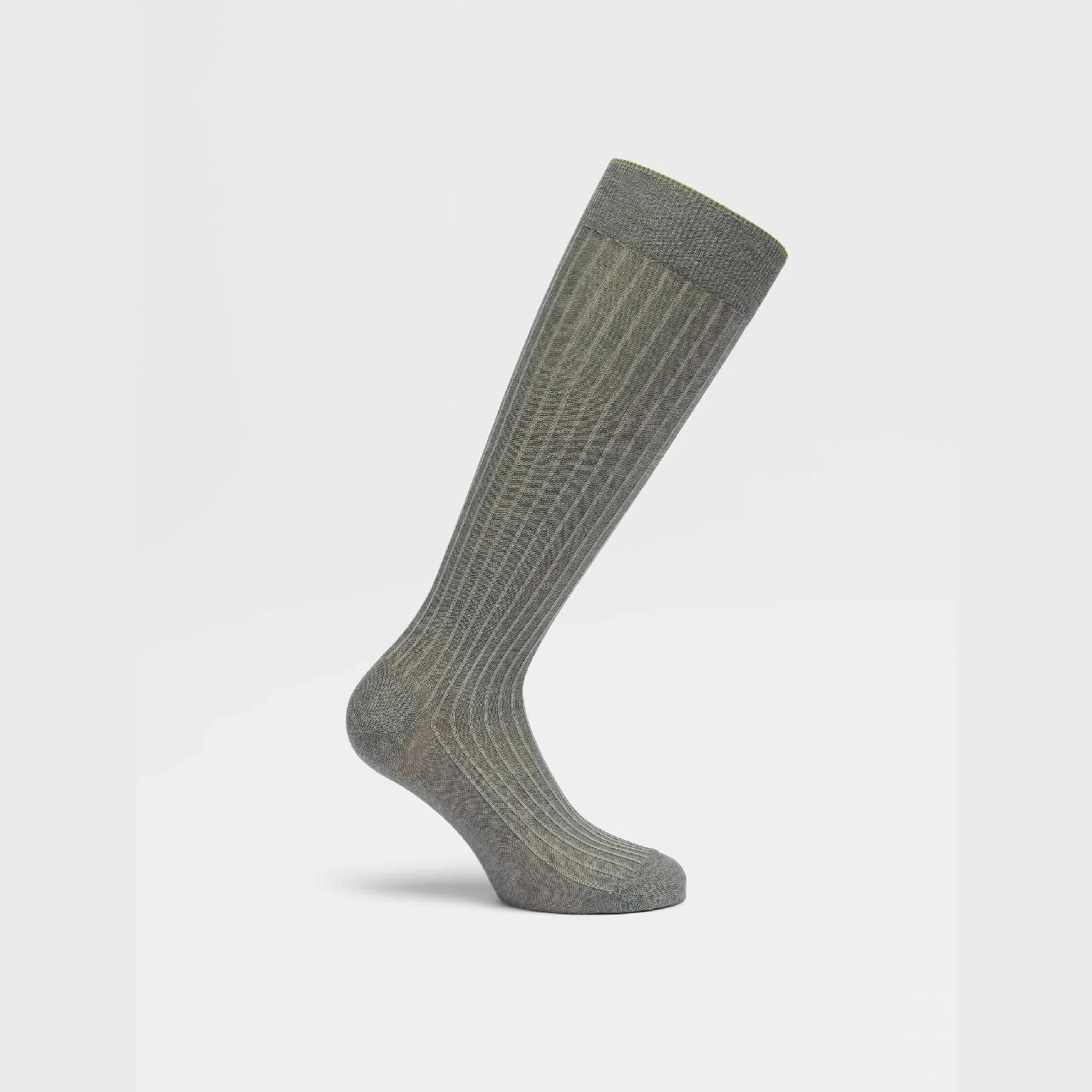 包邮包税【预售7天发货】 ZEGNA杰尼亚 23秋冬 男士 袜子 LIGHT GREY MÉLANGE COTTON BLEND RIBBED MID CALF SOCKS N5V40-574-052 商品