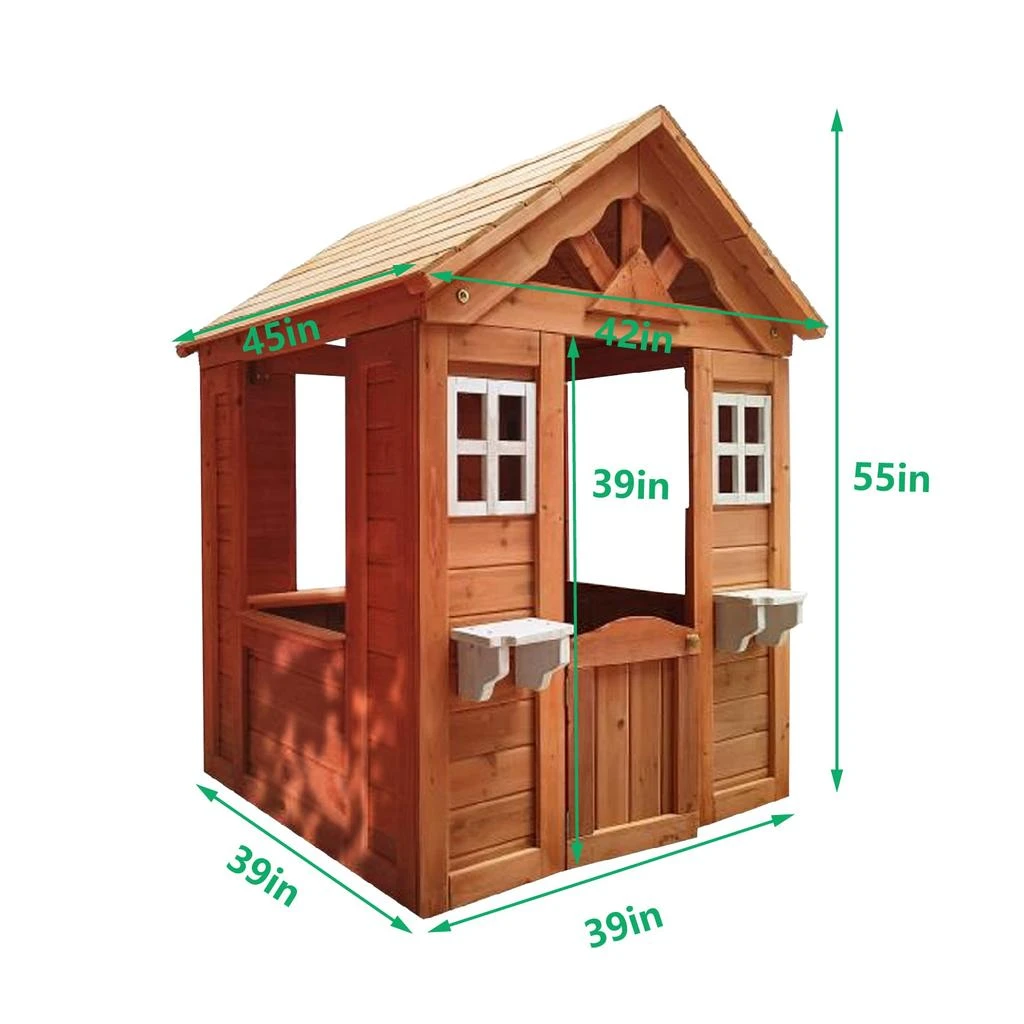 商品Streamdale Furniture|Streamdale All Wooden Kids Playhouse With 2 Windows And Flower Pot Holder,价格¥3619,第3张图片详细描述