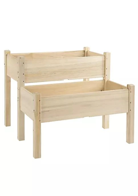 商品Outsunny|34X34X28 2 Tier Raised Garden Bed Wooden Planter Box For Backyard Patio To Grow Vegetables Herbs And Flowers,价格¥1164,第2张图片详细描述