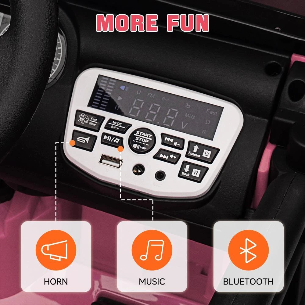 商品BreeBe|Qaba 12V Ride on Truck, Electric Car for Kids, Battery Powered Ride on Car, Parent Remote, 4 Suspension Wheels, Music Horn LED Lights, Pink,价格¥2158,第5张图片详细描述