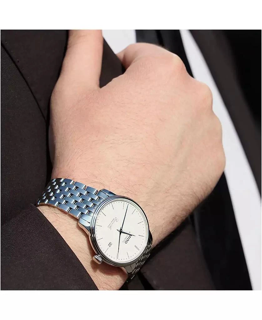 商品MIDO|Men's Swiss Automatic Baroncelli III Heritage Stainless Steel Bracelet Watch 39mm,价格¥8233,第4张图片详细描述