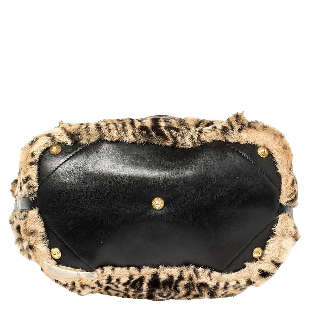 Escada Black/Beige Tiger Print Faux Fur and Leather Turnlock Flap Tote 商品