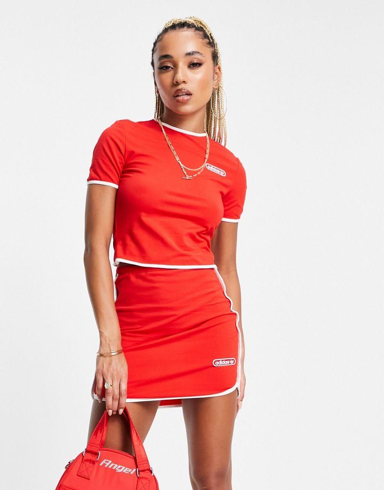 adidas Originals resort mini skirt in red with white binding detail商品第3张图片规格展示