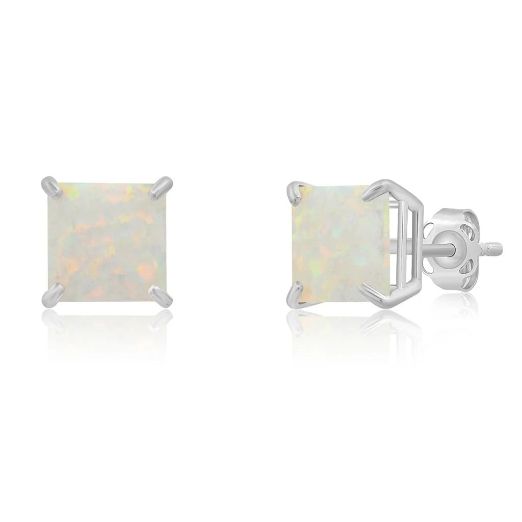 商品MAXCOLOR|14k White Gold Solitaire Princess-Cut Gemstone Stud Earrings (7mm),价格¥859,第3张图片详细描述