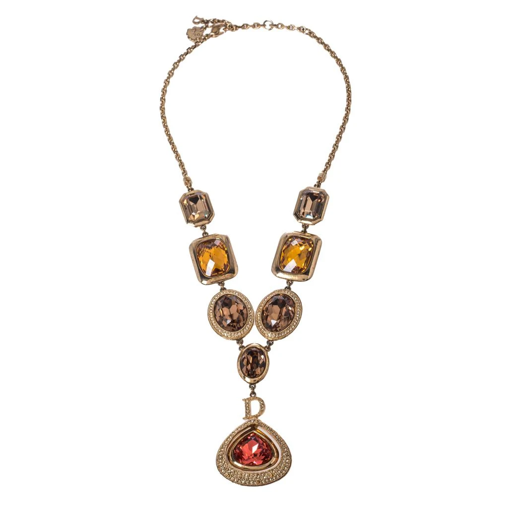 商品[二手商品] Dior|Dior Gold Tone Crystal Bejeweled Pendant Necklace,价格¥3008,第2张图片详细描述