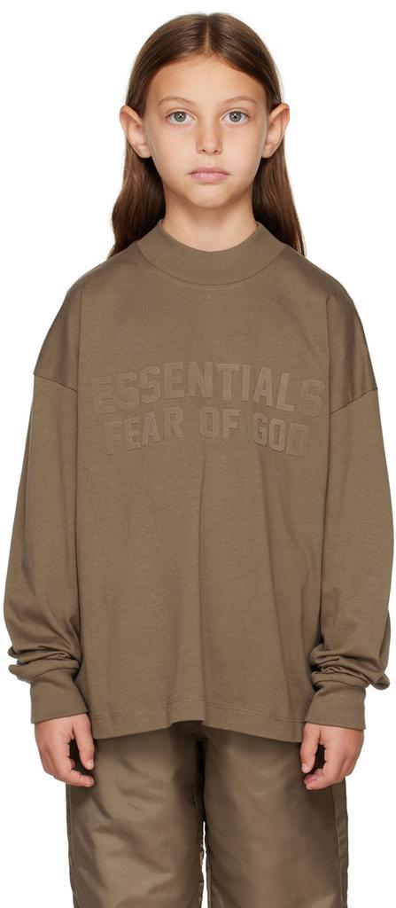 商品Essentials|Kids Brown Logo Long Sleeve T-Shirt,价格¥265,第1张图片