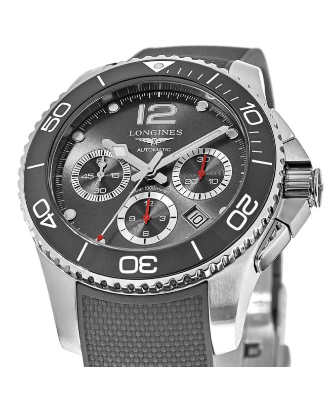 Longines HydroConquest Automatic Chronograph 43mm Grey Dial with Grey Rubber Srap Men's Watch L3.883.4.76.9商品第2张图片规格展示