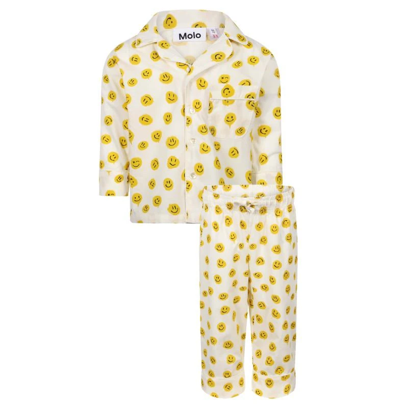 商品MOLO|Smiles all over organic pajama set in off white and yellow,价格¥623,第1张图片