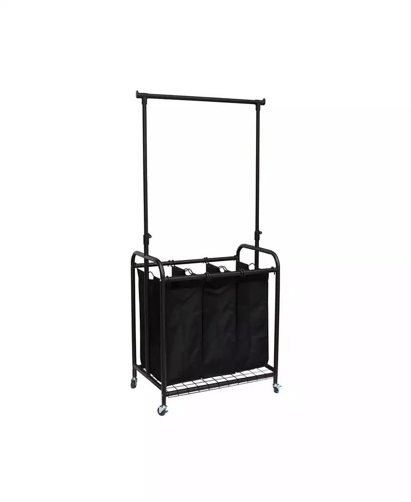 3-Bag Rolling Laundry Sorter with Adjustable Hanging Bar 商品