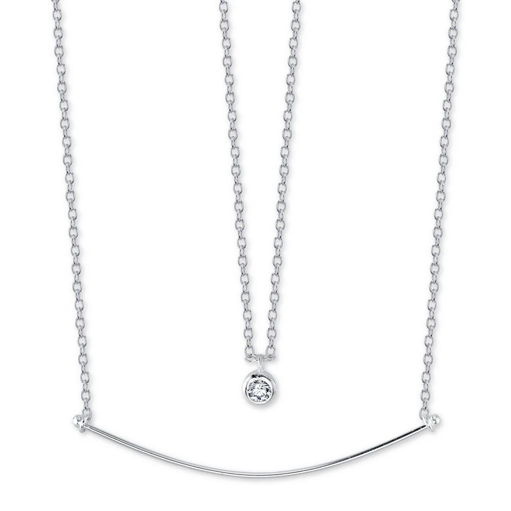 商品Unwritten|Cubic Zirconia Pendant & Curved Bar Layered Necklace in Sterling Silver, 16" + 2" extender,价格¥141,第1张图片