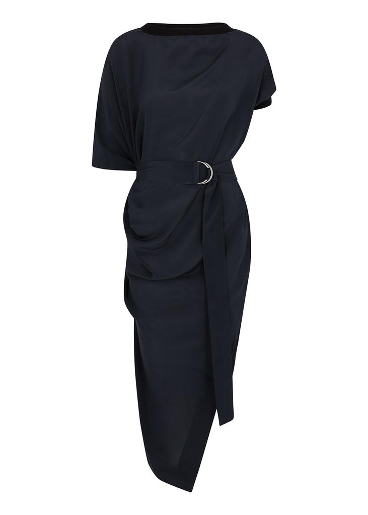 Anex draped silk crepe de chine midi dress商品第1张图片规格展示